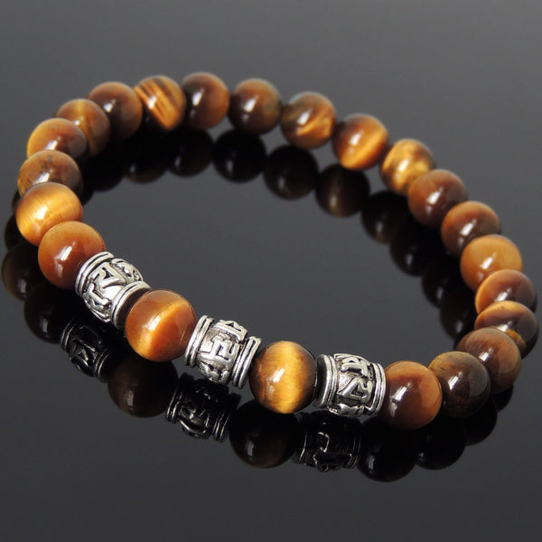 Men's Women Brown Tiger Eye Tibetan Silver Bracelet OM Beads DiyNotion Handmade T298