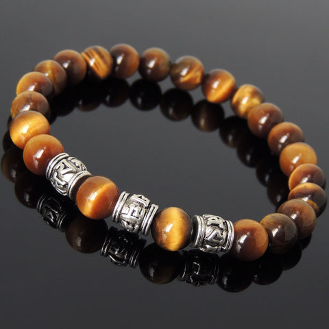Men's Women Brown Tiger Eye Tibetan Silver Bracelet OM Beads DiyNotion Handmade T298