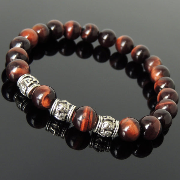 Men's Women Red Tiger Eye Tibetan Silver Bracelet OM Beads DiyNotion Handmade T299