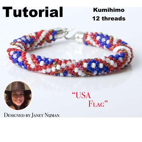 Kumihimo pattern tutorial 12 Strand USA Flag