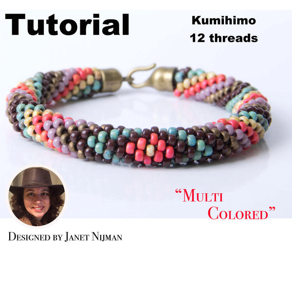 Kumihimo pattern tutorial 12 strands Multicolors Bracelet Pattern PDF