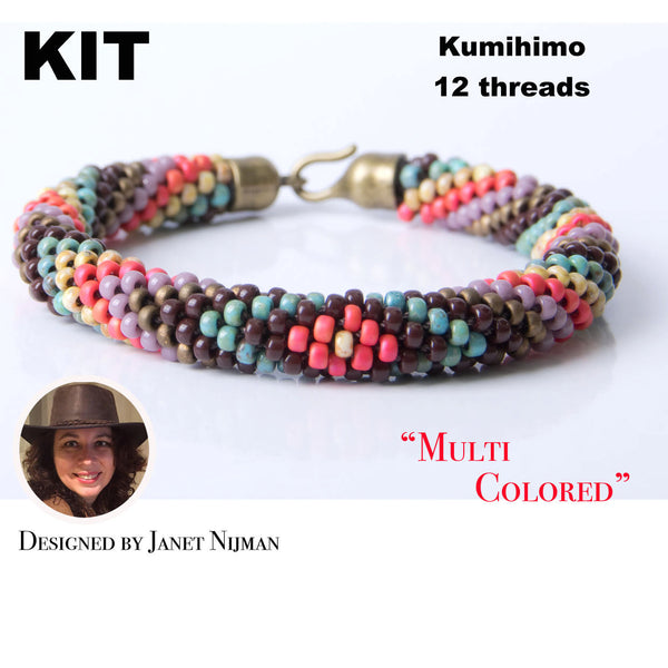 Kumihimo pattern tutorial KIT 12 strands Multicolor Bracelet