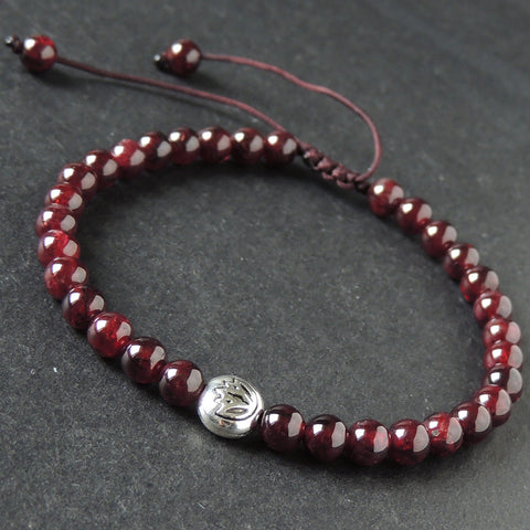Men's Women Garnet Adjustable Braided Bracelet Tibetan Silver Lotus Bead DiyNotion T293