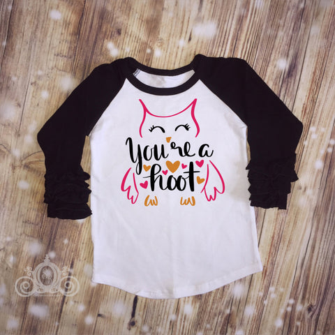 You&#39;re a Hoot Custom Ruffle Raglan Personalized Shirt Girl Baby Toddler Shirt