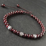 Men's Women Garnet Adjustable Braided Bracelet Tibetan Silver OM Buddhism Spacers DiyNotion T294