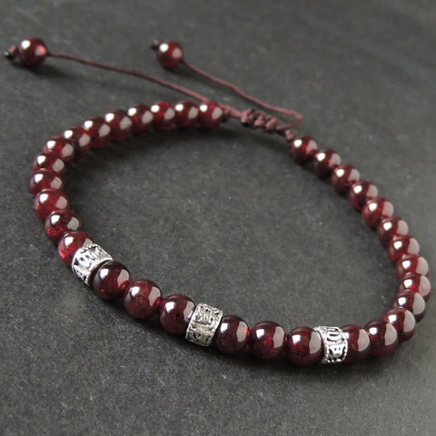 Men's Women Garnet Adjustable Braided Bracelet Tibetan Silver OM Buddhism Spacers DiyNotion T294