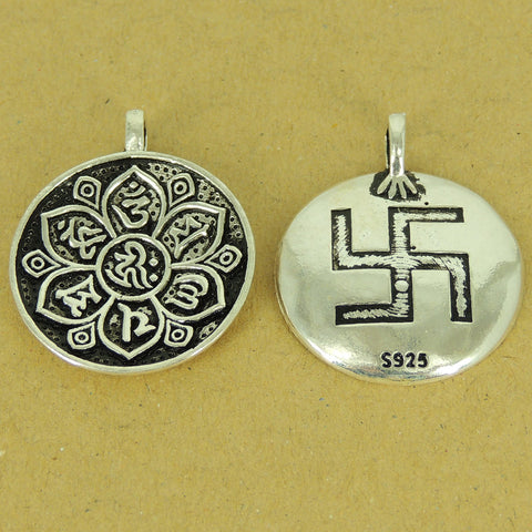 1 PCS 925 Stamp Sterling Silver OM Pendant w/ Lotus DIY Jewelry Making WSP505 Wholesale: See Discount Coupons in Item Details