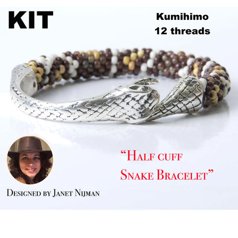 Kumihimo pattern tutorial KIT bracelet 12 Strand Snake half cuff bracelet, claps included