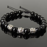 Men's Women Bright Black Onyx Adjustable Braided Bracelet Tibetan Silver OM Buddhism Beads DiyNotion T341