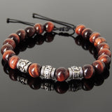 Men's Women Red Tiger Eye Adjustable Braided Bracelet Tibetan Silver OM Buddhism Beads DiyNotion T342