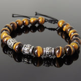 Men's Women Brown Tiger Eye Adjustable Braided Bracelet Tibetan Silver OM Buddhism Beads DiyNotion T343