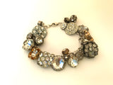 Vintage Rhinestone Button Charm Bracelet, Metal Rhinestone Buttons, Silver 7 1/4" Bracelet, Antique Button Bracelet, Christmas Gift MRB288