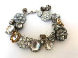 Vintage Rhinestone Button Charm Bracelet, Metal Rhinestone Buttons, Silver 7 1/4" Bracelet, Antique Button Bracelet, Christmas Gift MRB288