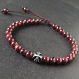 Men's Women Garnet Adjustable Braided Bracelet 925 Sterling Silver Cross Bead DiyNotion BR1015