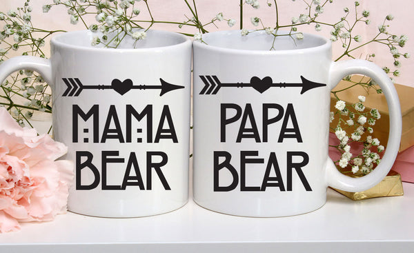 Mama Bear Papa Bear Mug Set, Set of 2 Mugs, Mothers Day Gift, Arrow Mug, Mom Coffee Mug, Gift For Dad, Fathers day Gift, New Parents Gift