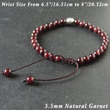 Men's Women Garnet Adjustable Braided Bracelet 925 Sterling Silver Round Bead DiyNotion BR1016