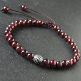 Men's Women Garnet Adjustable Braided Bracelet 925 Sterling Silver Round Bead DiyNotion BR1016