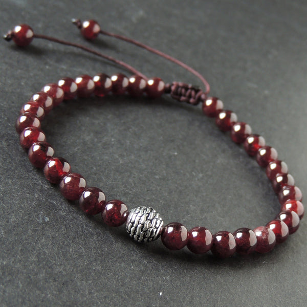 Men's Women Garnet Adjustable Braided Bracelet 925 Sterling Silver Round Bead DiyNotion BR1016