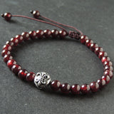 Men's Women Garnet Adjustable Braided Bracelet 925 Sterling Silver Fleur de Lis Bead DiyNotion BR1017