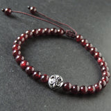 Men's Women Garnet Adjustable Braided Bracelet 925 Sterling Silver Fleur de Lis Bead DiyNotion BR1017