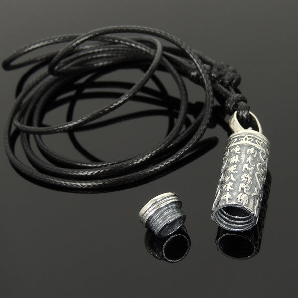 Men's Women Adjustable Necklace 925 Sterling Silver Buddhism Protection Prayer南无阿弥佗佛 Pendant with Wax Rope DiyNotion NK177