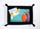 Valet Tray Leather Teal Leather Tray Leather Catch All Dresser Tray Desk Organizer Desk Tidy Change Tray Gift for Him Svuota Tasche in Pelle