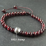 Men's Women Garnet Adjustable Braided Bracelet 925 Sterling Silver CH Sign Bead DiyNotion BR1020