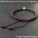 Men's Women Garnet Adjustable Braided Bracelet 925 Sterling Silver Celtic Bead DiyNotion BR1021