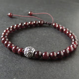 Men's Women Garnet Adjustable Braided Bracelet 925 Sterling Silver Celtic Bead DiyNotion BR1021