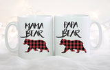 New Parent Gift, Mama Bear and Papa Bear Mug Set of 2, Bear Mug, Buffalo Plaid Rustic Style, Mama And Papa Bear, Coffee Mugs, Buffalo Check