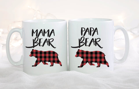 New Parent Gift, Mama Bear and Papa Bear Mug Set of 2, Bear Mug, Buffalo Plaid Rustic Style, Mama And Papa Bear, Coffee Mugs, Buffalo Check