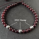 Men's Women Garnet Adjustable Braided Bracelet 925 Sterling Silver CH Sign Beads DiyNotion BR1023