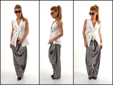 Unique white shirt /White Cotton shirt/Extravagant shirt top/Sleeveless shirt /Asymmetric shirt/Summer Shirt