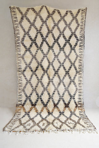 Beni ourain 12'x6'7" Vintage Moroccan Rug. Wool Beni MGUILD Carpet. Modern Design.