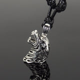 Men's Women Adjustable Necklace 925 Sterling Silver Wolf Head Pendant with Wax Rope DiyNotion NK170