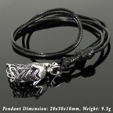 Men's Women Adjustable Necklace 925 Sterling Silver Wolf Head Pendant with Wax Rope DiyNotion NK170