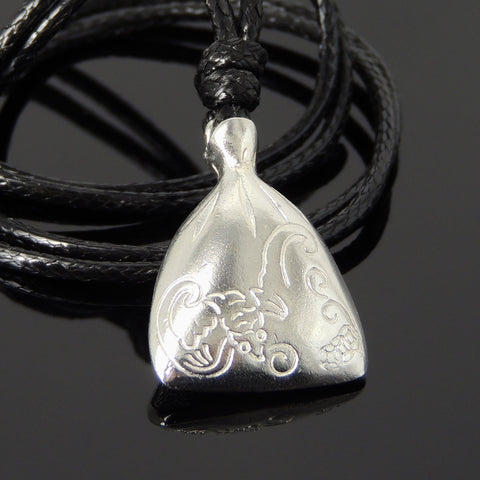 Men's Women Adjustable Necklace 925 Sterling Silver 'Fu' Bat Bag Full of Luck Pendant with Wax Rope DiyNotion NK171