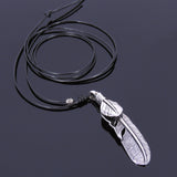 Men Women Handmade Adjustable Necklace with 925 Sterling Silver Feather Pendant Wax Rope  DiyNotion NK051