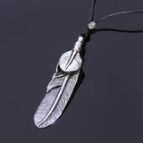 Men Women Handmade Adjustable Necklace with 925 Sterling Silver Feather Pendant Wax Rope  DiyNotion NK051