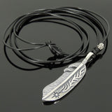 Men Women Handmade Adjustable Necklace with 925 Sterling Silver Feather Pendant Wax Rope  DiyNotion NK172