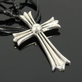 Men's Women Handmade Adjustable Necklace with 925 Sterling Silver Big Cross Pendant Wax Rope DiyNotion NK173