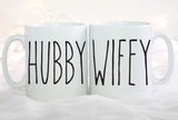 Couples Mugs, Hubby and Wifey Mug Set, Wedding Gift, Mr and Mrs Coffee Mugs, Engagement Gift, Bridal Shower Gift, Gift for Wedding Couple