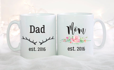 Mom and Dad Mug Set, Mom Mug, Dad Mug, New Parents Coffee Mug, Established date Mug New Mom Gift For Dad, Baby Shower Gift, New Parents Gift
