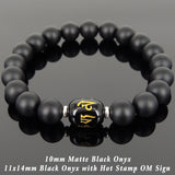 Men Women Matte Black Onyx Hot Stamp OM Sign Bracelet 925 Sterling Silver Spacers DiyNotion Handmade BR1026