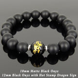 Men Women Matte Black Onyx Hot Stamp Dragon Sign Bracelet 925 Sterling Silver Spacers DiyNotion Handmade BR1027