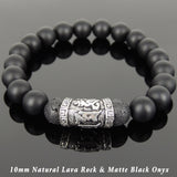 Men Women Matte Black Onyx Lava Rock Bracelet 925 Sterling Silver OM Buddhism Charm DiyNotion Handmade BR1028