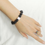 Men's Women Lava Rock Adjustable Braided Bracelet 925 Sterling Silver Cube Bead DiyNotion BR1053