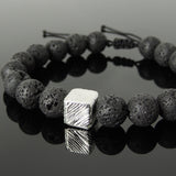 Men's Women Lava Rock Adjustable Braided Bracelet 925 Sterling Silver Cube Bead DiyNotion BR1053