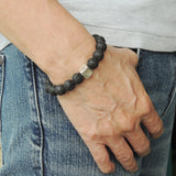 Men's Women Lava Rock Adjustable Braided Bracelet 925 Sterling Silver Cube Bead DiyNotion BR1053