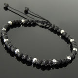 Men's Women Lava Rock Adjustable Braided Bracelet 925 Sterling Silver Beads DiyNotion BR1055